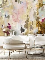 Vivian Ferne Oversized Wall Mural, Wallpaper, Wallpaper Wall Mural, Oversized Wallpaper Wall Mural, Vibrant Wallpaper, Vibrant Wall Mural, Maximalist Wall Mural, Vibrant Wall Art, Nursery Wallpaper, Office Wallpaper, Living Room Wallpaper, Gold Accent Wall, Cappuccino, Brown Wallpaper, Beige Wallpaper, White Chair, Gold Chair, Gold Lamp, Fuchsia Wallpaper, Fuchsia Accent 