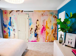 Vivian Ferne Oversized Wall Mural, Wallpaper, Wallpaper Wall Mural, Oversized Wallpaper Wall Mural, Vibrant Wallpaper, Vibrant Wall Mural, Maximalist Wall Mural, Vibrant Wall Art, Nursery Wallpaper, Office Wallpaper, Living Room Wallpaper, Gold Accent Wall, Coronado, Bedroom Accent Wall, White Dresser, White Duvet, Barbie Portrait, Bedroom Closet