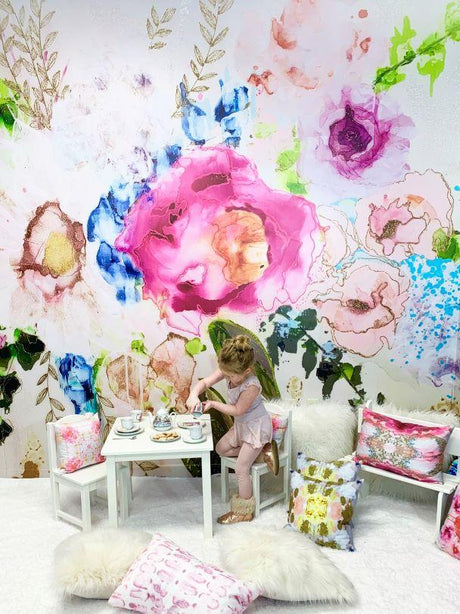 Custom Wallpaper - "Tea Party" - 7' 8" Tall x 10' 10" Wide - Peel & Stick