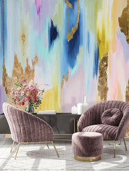 Vivian Ferne Oversized Wall Mural, Wallpaper, Wall Mural, Vibrant Wallpaper, Vibrant Wall Mural, Maximalist Wall Mural, Vibrant Wall Art, Nursery Wallpaper, Office Wallpaper, Living Room Wallpaper, Bedroom Wallpaper, Bathroom Wallpaper, Gold Accent Wall, Gold Wallpaper, Silver Wallpaper, Silver Accent Wall, Rainbow Wallpaper, Rainbow Accent Wall, Purple Chair