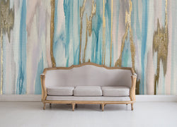 Vivian Ferne Oversized Wall Mural, Wallpaper, Wall Mural, Vibrant Wallpaper, Vibrant Wall Mural, Maximalist Wall Mural, Vibrant Wall Art, Nursery Wallpaper, Office Wallpaper, Living Room Wallpaper, Bedroom Wallpaper, Bathroom Wallpaper, Gold Accent Wall, Gold Wallpaper, Silver Wallpaper, Silver Accent Wall, Tan Couch, Gold Couch, Spa Wallpaper, Blue Wallpaper, Light Blue Wall Mural, Spa Wall Mural