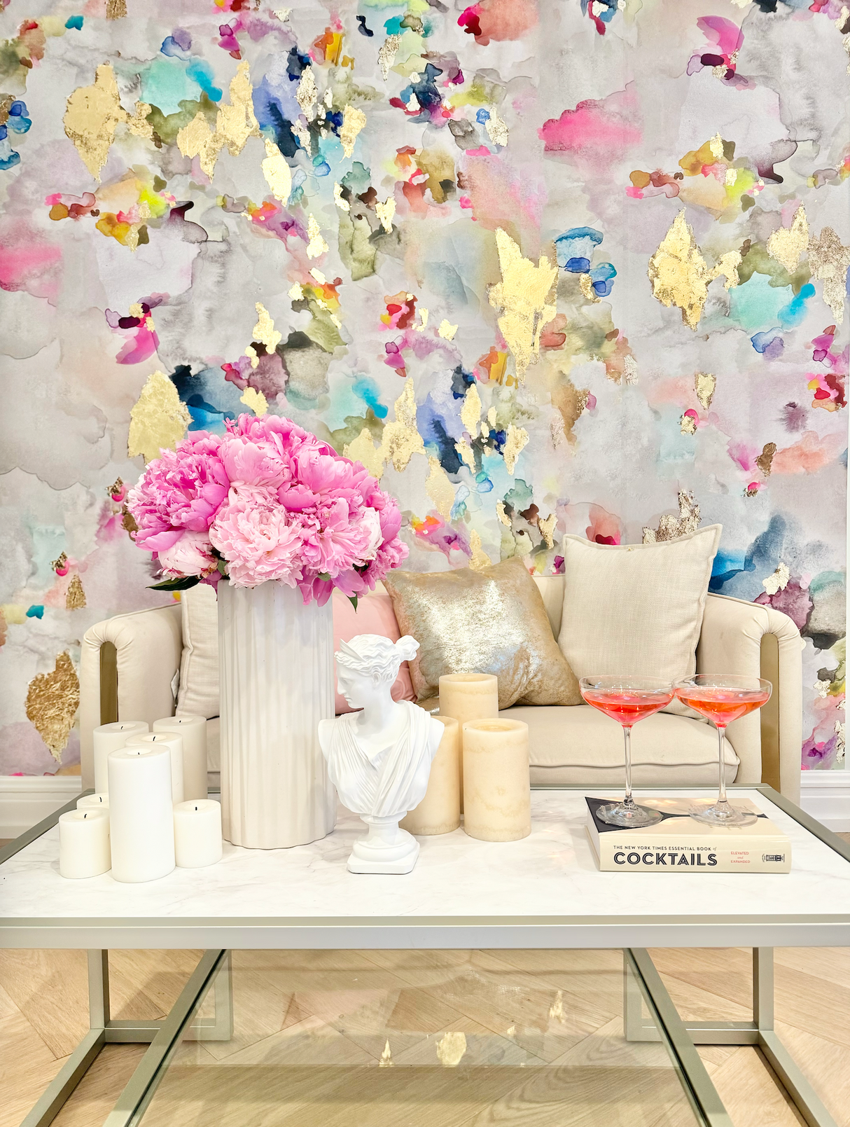 Vivian Ferne Lucky Wallpaper, Pastel wallpaper, living room floral wallpaper, boutique design, boutique decor, boutique design, salon decor, salon design, teen bedroom decor, teen bedroom design, abstract art, largescale abstract art, blueberry glitter art