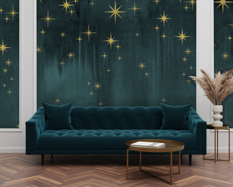 Custom Wallpaper - "Deep Teal Starburst" - 4' Tall x 5' Wide - Peel & Stick