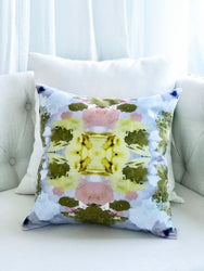 Blush and yellow abstract decorative pillow for sale