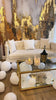 Best interior design for abstract, gold home interior wallpaper. This product installation video displays gold wallpaper, white couches, white pillows, gold & glass coffee table, candles, champagne and trays. The abstract wallpaper design shown here is a top pick for luxury homes, hotel decor, casino decor, spa decor, office decor, salon decor and any other bold wall art installation needs. 