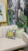 This video shows the final walk through of Vivian Ferne's staging of the tropical themed wallpaper design, Lovebird. This design was applied using peel and stick wallpaper and staged using a pink sofa, gold pillows, framed bird prints, and palm trees.
