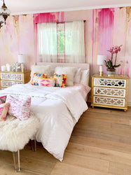 little girls bedroom room pink large wall art matching pillow