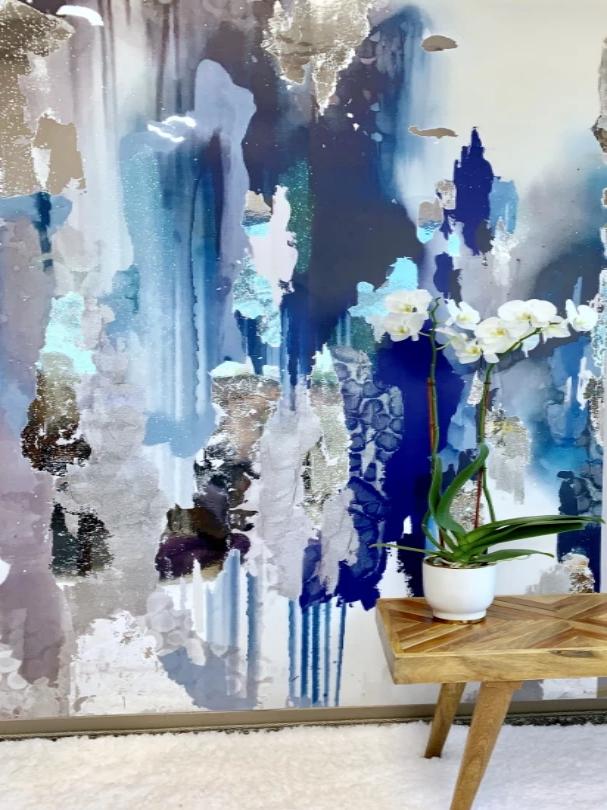 silver and blue wall mural, navy and white wall mural, navy wall mural