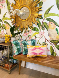 Tropical interior design, tropical wallpaper, bird wallpaper