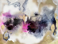 The original abstract design with acrylic paint, alcohol ink and gold leafing. This abstract artwork is the inspiration for the large scale wallpaper design. The wallpaper is available in peel and stick, prepasted and French Luxe materials. 