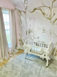 magnolia wallpaper, vivian ferne review, vivian ferne wallpaper, pink nursery, floral nursery