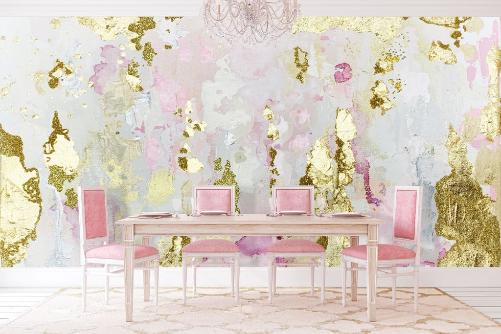 Vivian Ferne abstract pink wall mural for sale with real gold