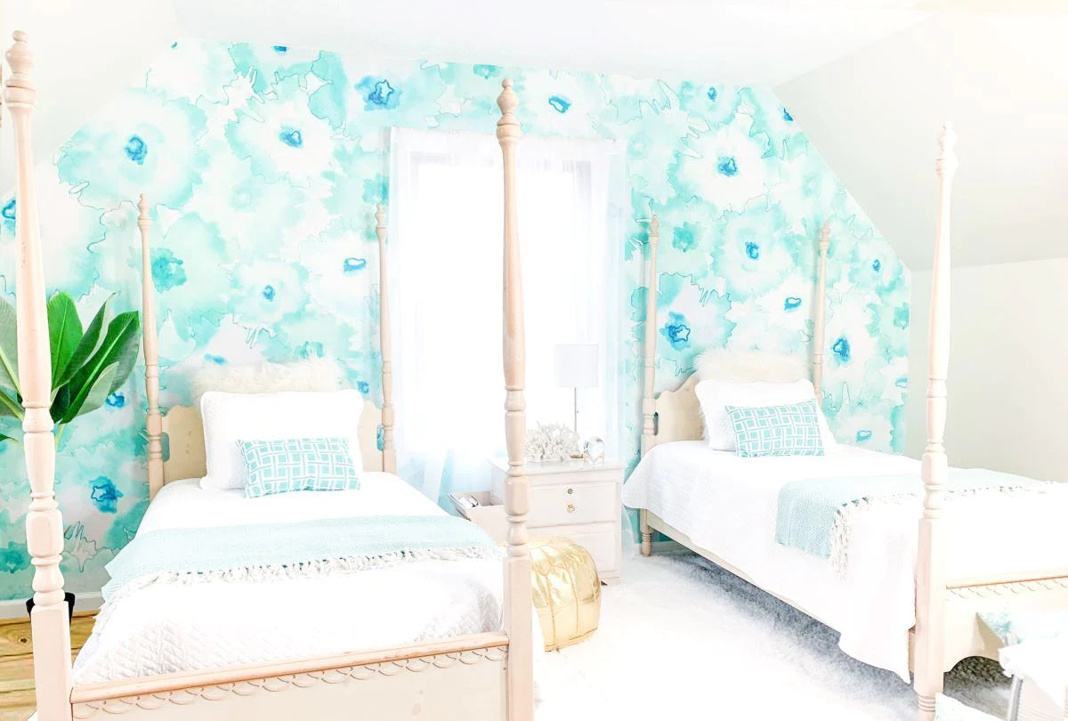 Turquoise wallpaper for deals bedroom