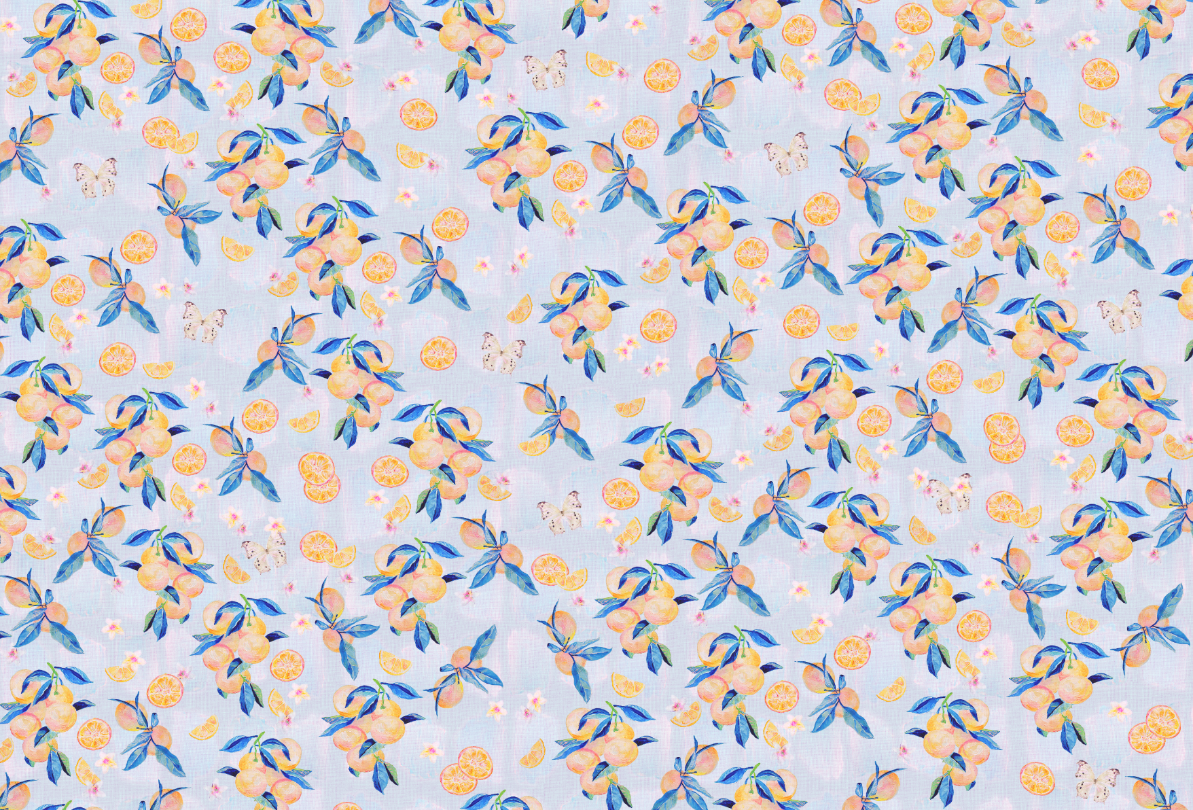 Blue and orange hand painted designer wallpaper