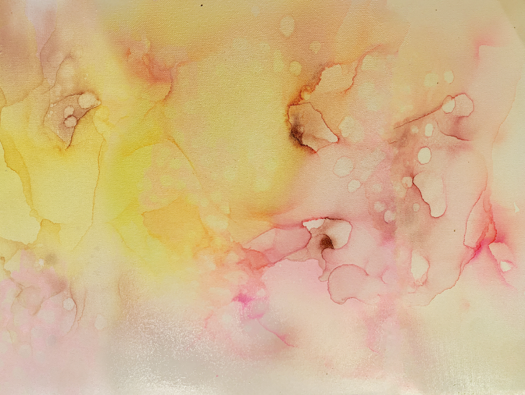 Abstract pink and yellow ink painting converted to wall mural wallpaper