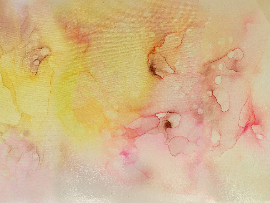Abstract pink and yellow ink painting converted to wall mural wallpaper