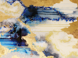 Blue, gold, white abstract canvas art wallpaper design