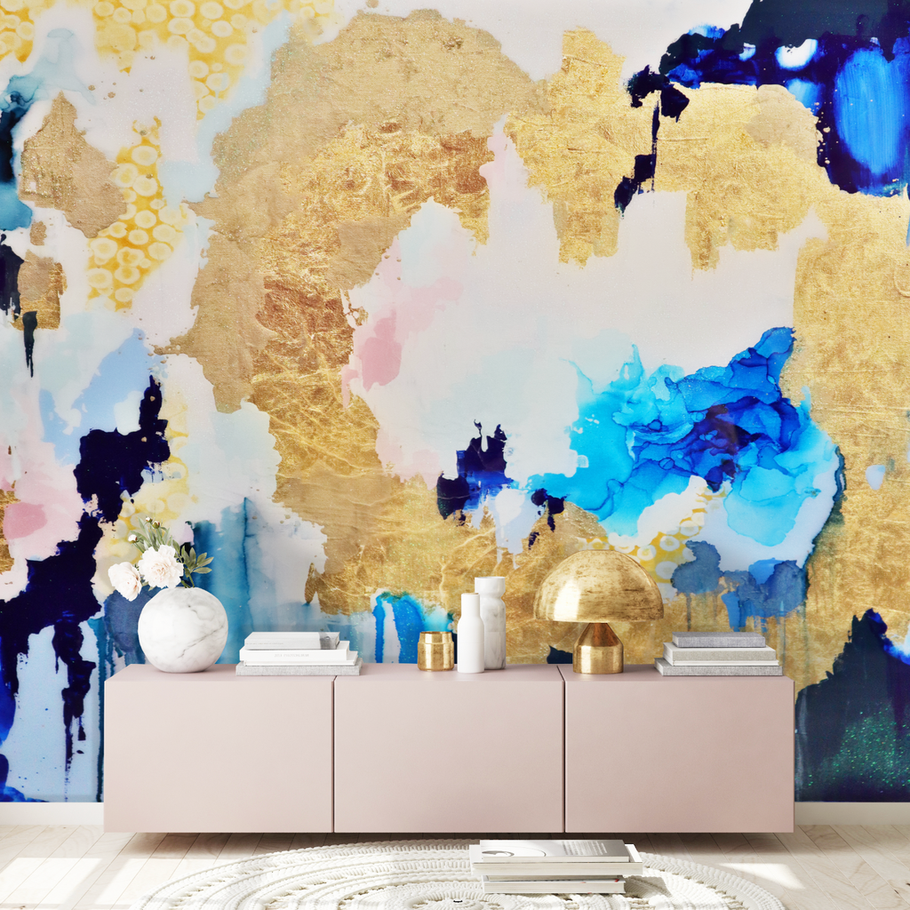 Abstract Blue and Gold Statement Wall Mural Wallpaper
