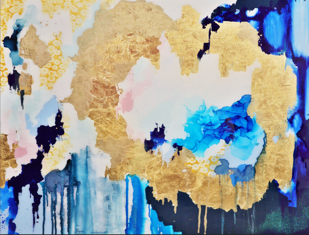 Blue and gold abstract canvas art by Blueberry Glitter