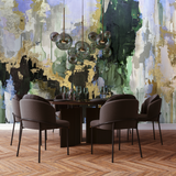 Dining Room Wallpaper Wall Mural featuring Green, Gray, and Gold  