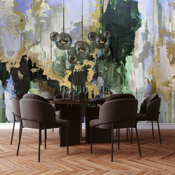 Dining Room Wallpaper Wall Mural featuring Green, Gray, and Gold  