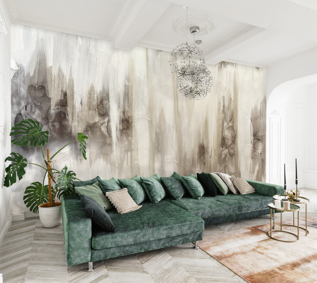 abstract beige wall mural in living room