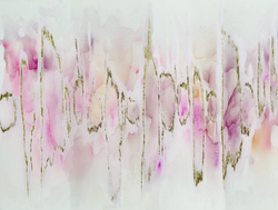 Blueberry Glitter pink and gold abstract painting converted into large peel and stick wallpaper