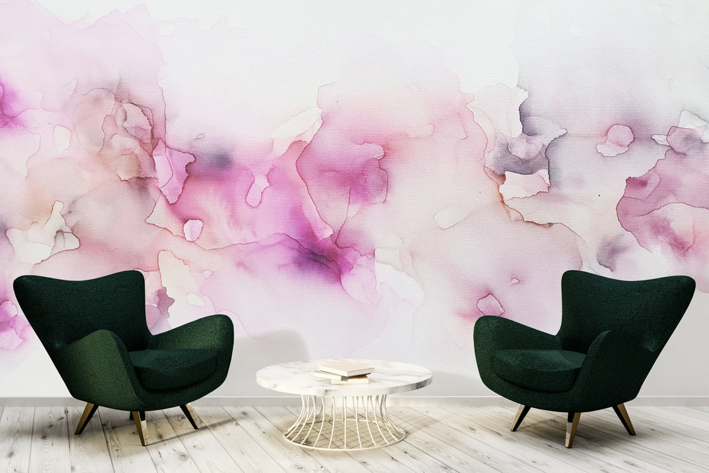 seating area pink wall mural wallpaper with gold accents
