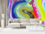 Vivian Ferne, Aloha Oversized Wall Mural, Wallpaper, Wall Mural, Wallpaper Living Room, Bright Wallpaper, Vibrant Wallpaper, Neon Living Room, Grey Couch, Neon Wall Mural, Bright Living Room, Abstract Wall Art, Neon Wall Art, Maximalist Wall Mural, Neon Green Wall Art, White Couch Living Room, Light Living Room, Cream Couch Living Room, Neon and White Living Room, Vibrant Living Space, Vivian Ferne Sitting Room