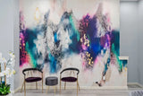 Vivian Ferne Oversized Wall Mural, Wallpaper, Wallpaper Wall Mural, Oversized Wallpaper Wall Mural, Vibrant Wallpaper, Vibrant Wall Mural, Maximalist Wall Mural, Vibrant Wall Art, Nursery Wallpaper, Office Wallpaper, Living Room Wallpaper, Gold Accent Wall, Wallpaper Airbnb, Blue Sitting Area, Purple Accent Wall Sitting Room, Purple Velvet Chairs, Gold Accent Chair, Airbnb, Apartment Wallpaper, Orchid, Apartment Wall Art, Accent Wall Mural