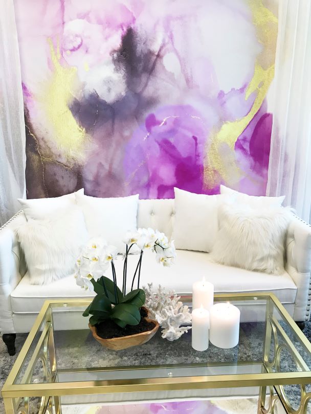 Plum Living Room With Gold