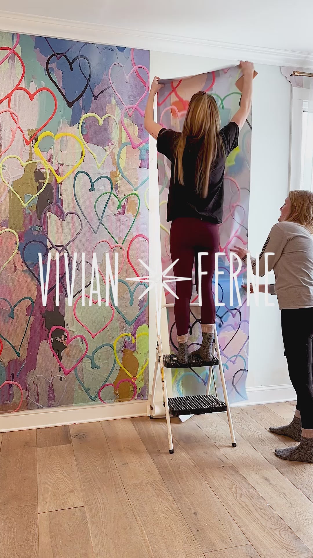 This video shows the installation process of the multi color wallpaper design that was inspired by hearts. This installation was completed using peel and stick wallpaper. This design was s feature piece of the Valentines day decor. 