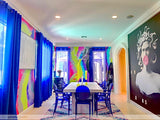 Vivian Ferne, Aloha Oversized Wall Mural, Wallpaper, Wall Mural, Wallpaper Living Room, Bright Wallpaper, Vibrant Wallpaper, Neon Living Room, Grey Couch, Neon Wall Mural, Bright Living Room, Abstract Wall Art, Neon Wall Art, Maximalist Wall Mural, Neon Green Wall Art, Neon Bedroom, Aloha Wall Mural Bedroom, Aloha Wall Mural Canopy Bed, Neon Wall Art Bedroom, Air Bnb Decor