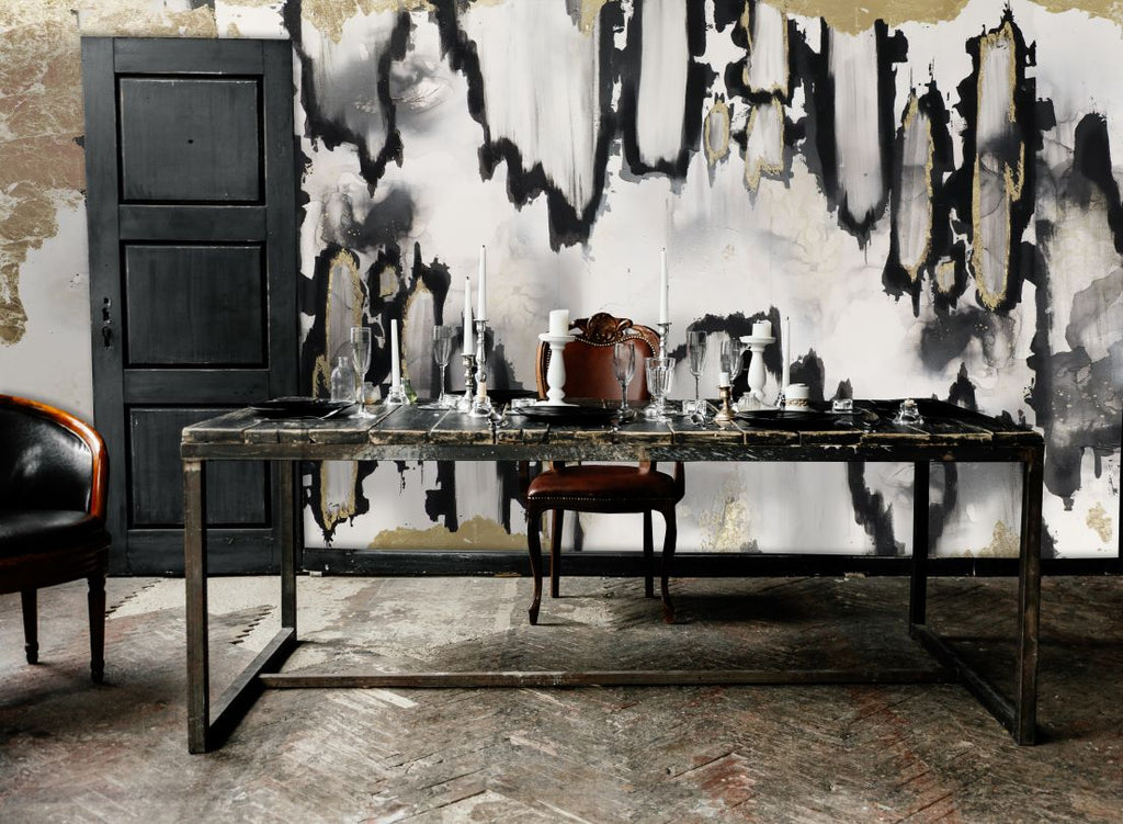 Black and white abstract removable wallpaper in dining room