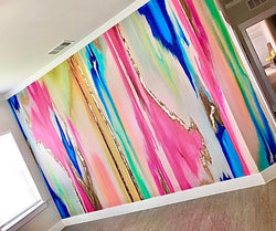 Custom "El Dorado" Oversized Wall Mural 146" wide x 104" tall with Blue & Pink in Center Prepasted