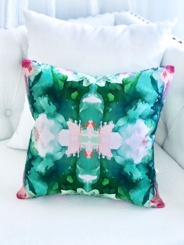 Designer favorite green, peach and pink pillow