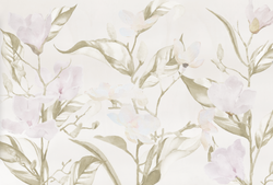 Full image of luxury wallpaper design, Pink Magnolia. Calming tones and hues and muted pinks make this design perfect for living rooms, dining rooms or bedrooms.
