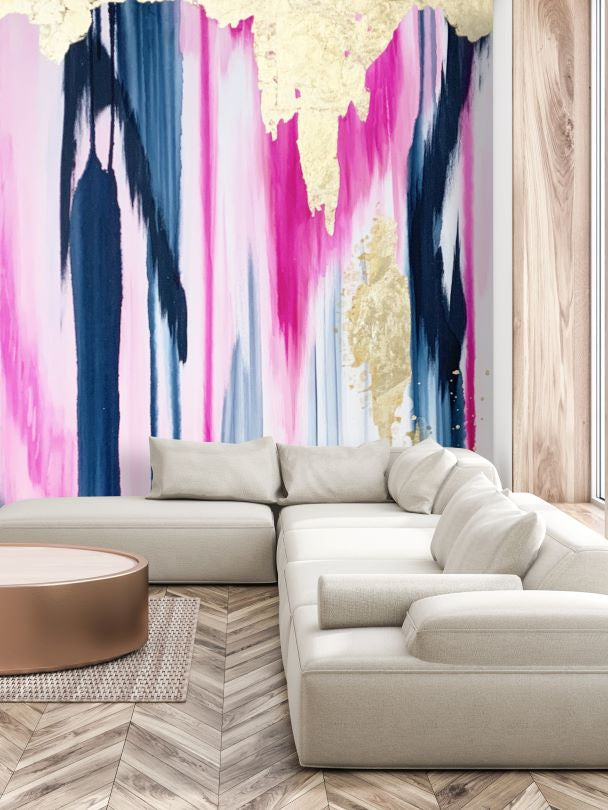 navy, pink, gold, abstract wall decal