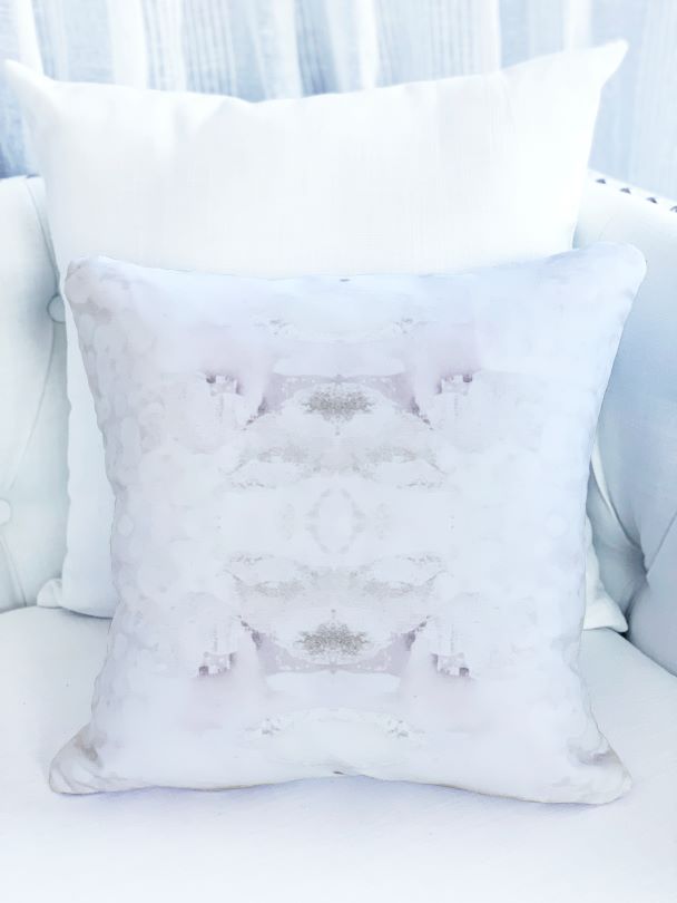 White "Salt Crystal" pillow on white sofa for sale by Vivian Ferne 